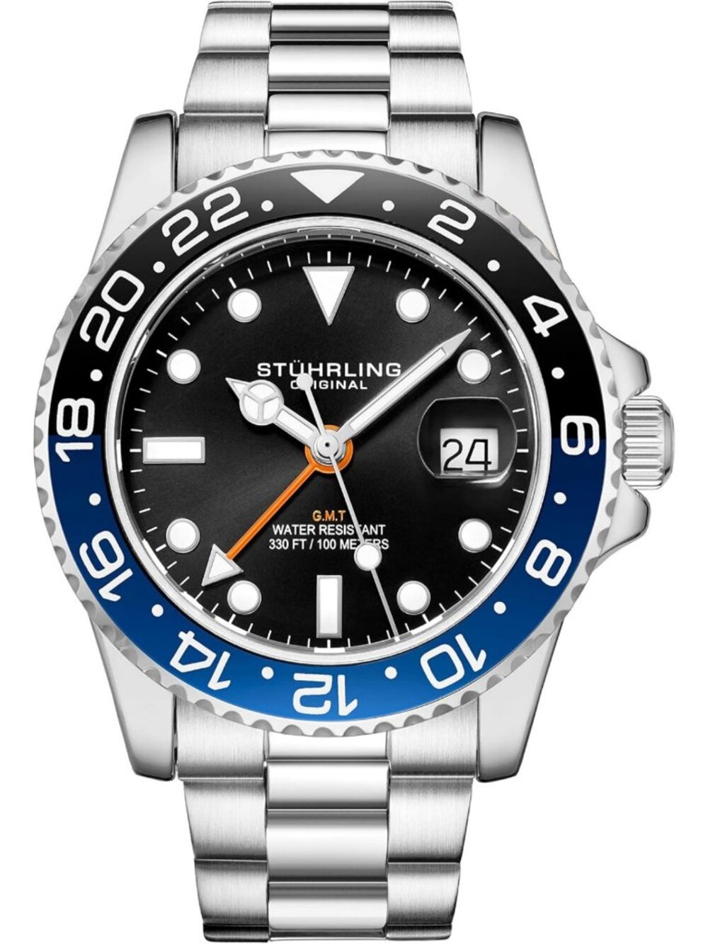 Men's 42mm Stainless Steel GMT Quartz Watch - Water Resistant Casual Analog